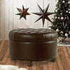 Ottoman | Faux Leather Upholstery | Tufted Lift Off Lid | Brown