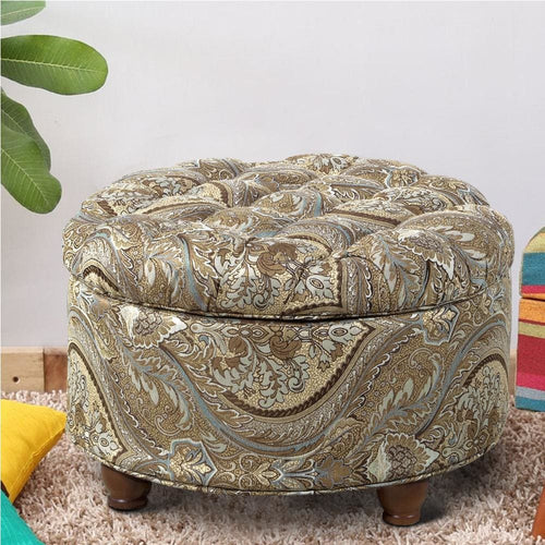 Ottoman | Paisley Upholstery | Hidden Storage | Multicolor