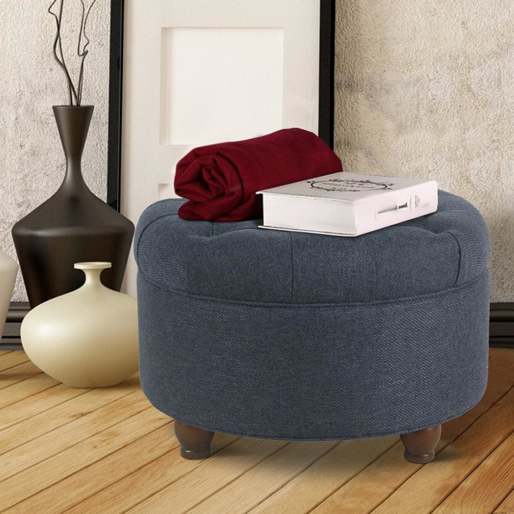Fabric Upholstered Wooden Ottoman with Tufted Lift Off Lid Storage, Navy Blue - N8264-F2110 By Casagear Home