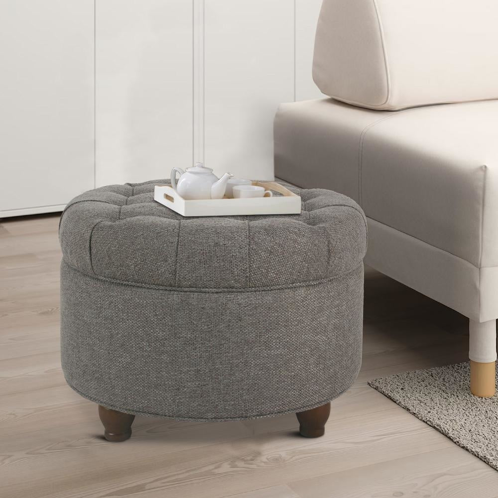 Ottoman | Tufted Lift Off Lid Storage | Fabric Upholstery | Dark Gray