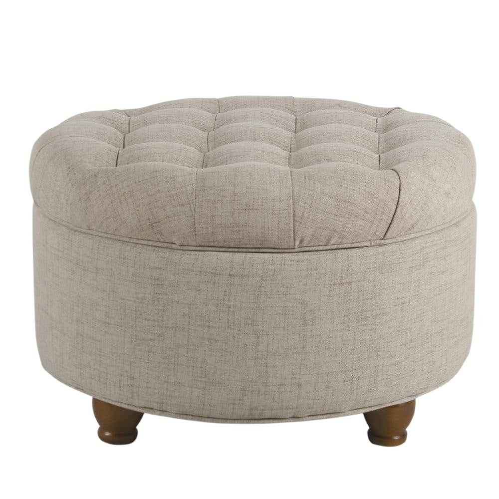 Fabric Upholstered Wooden Ottoman with Tufted Lift Off Lid Storage Beige - N8264-F2207 By Casagear Home KFN-N8264-F2207