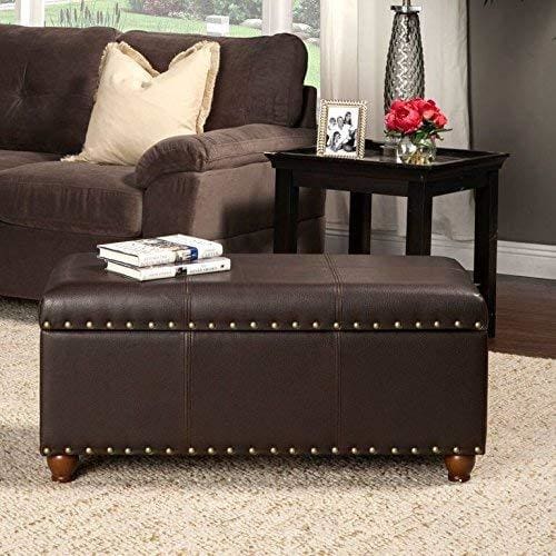 Storage Bench | Faux Leather Upholstery | Nailhead Trim | Espresso