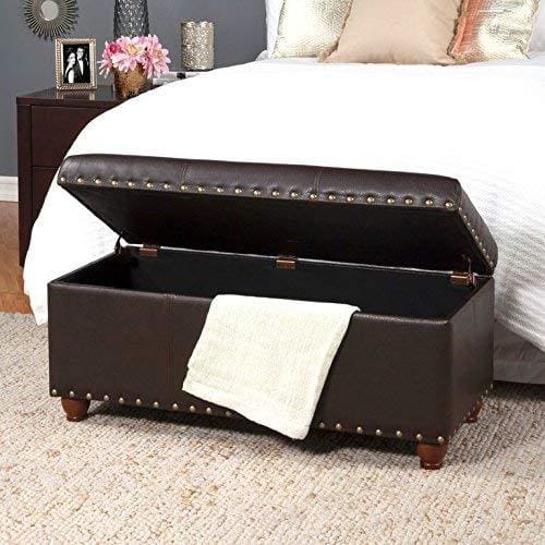 Leatherette Upholstered Wooden Storage Bench with Nail Head Trim Accent Espresso Brown - N8521-E208 KFN-N8521-E208