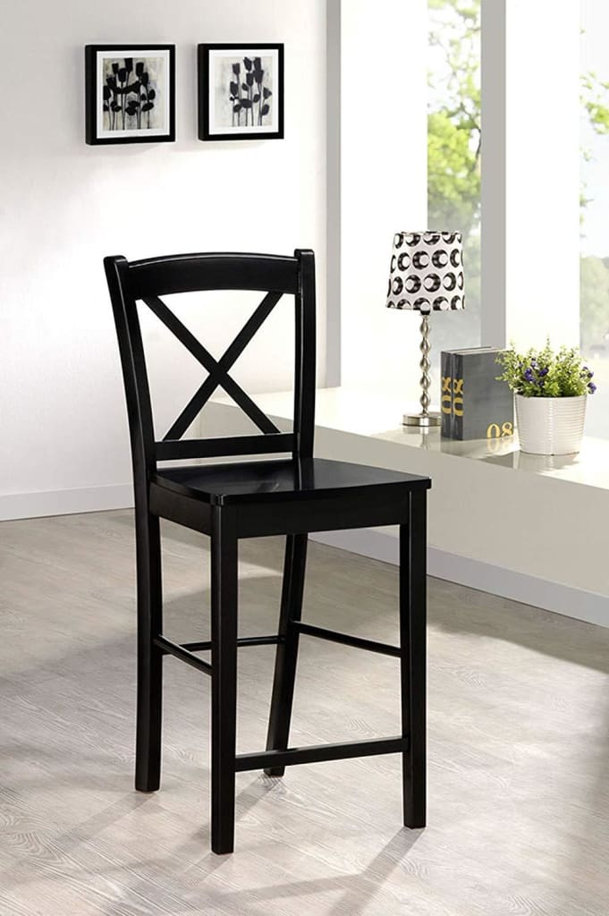 Wooden Counter Stool with X shaped Backrest and Curved Headrest Black LHD-01709BLK-01-KD-U