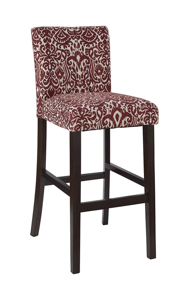 Wooden Bar Stool with Patterned Fabric Upholstery Red and White LHD-0226LAV01U