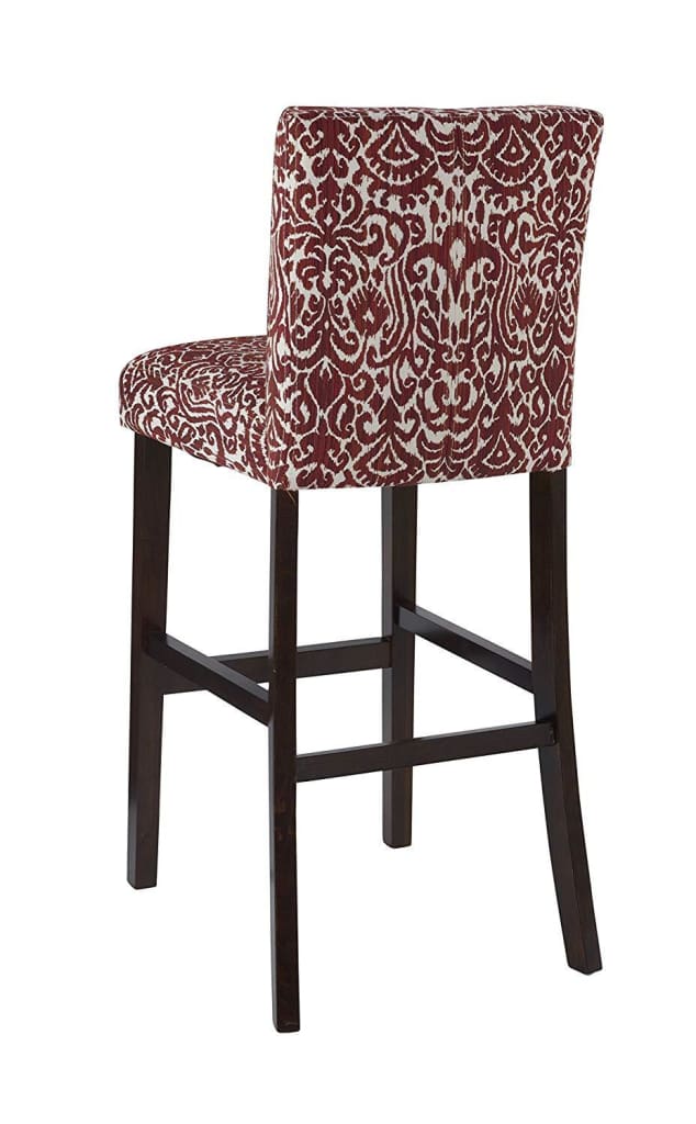 Wooden Bar Stool with Patterned Fabric Upholstery Red and White LHD-0226LAV01U