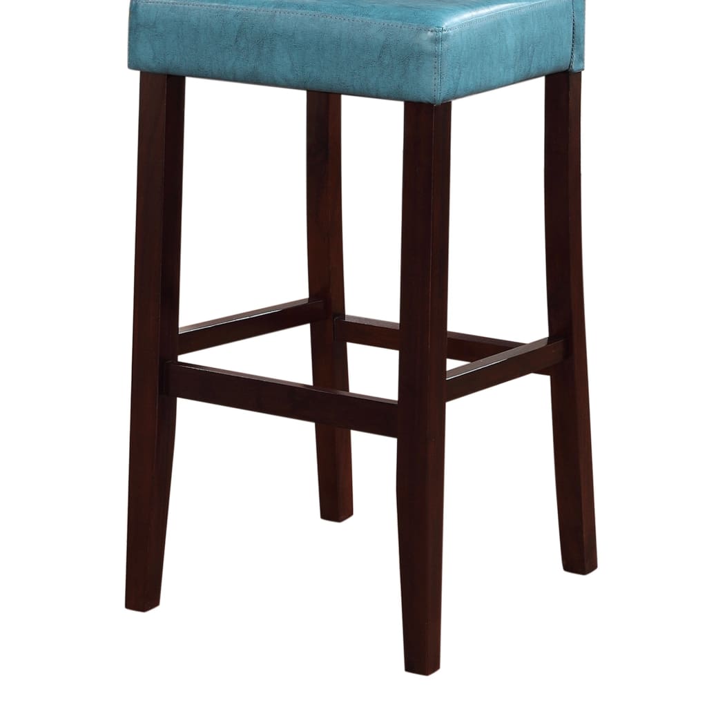 Wooden Bar Stool with Padded Seat and Open Backrest Blue LHD-14054BLU01U
