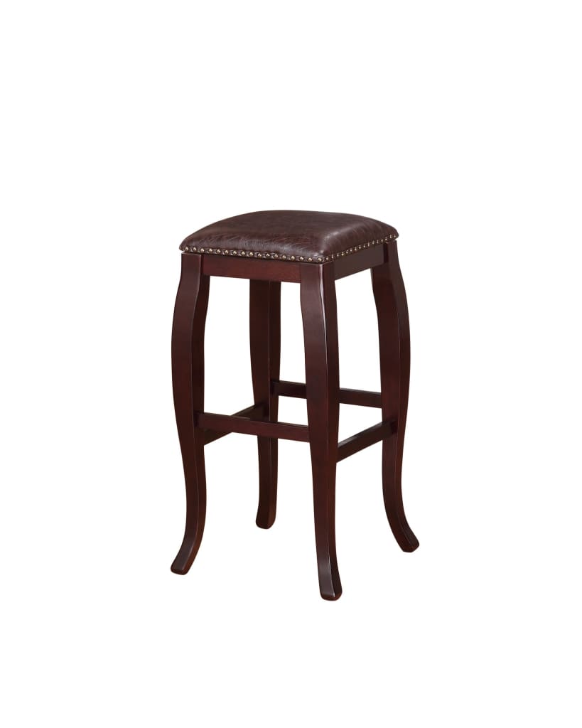 Wooden Bar Stool with Cushioned Seat and Nailhead Trim Edge, Brown