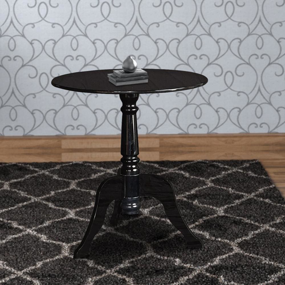 21 Inch Round Acrylic End Side Table, 3 Legged Pedestal Base, Black