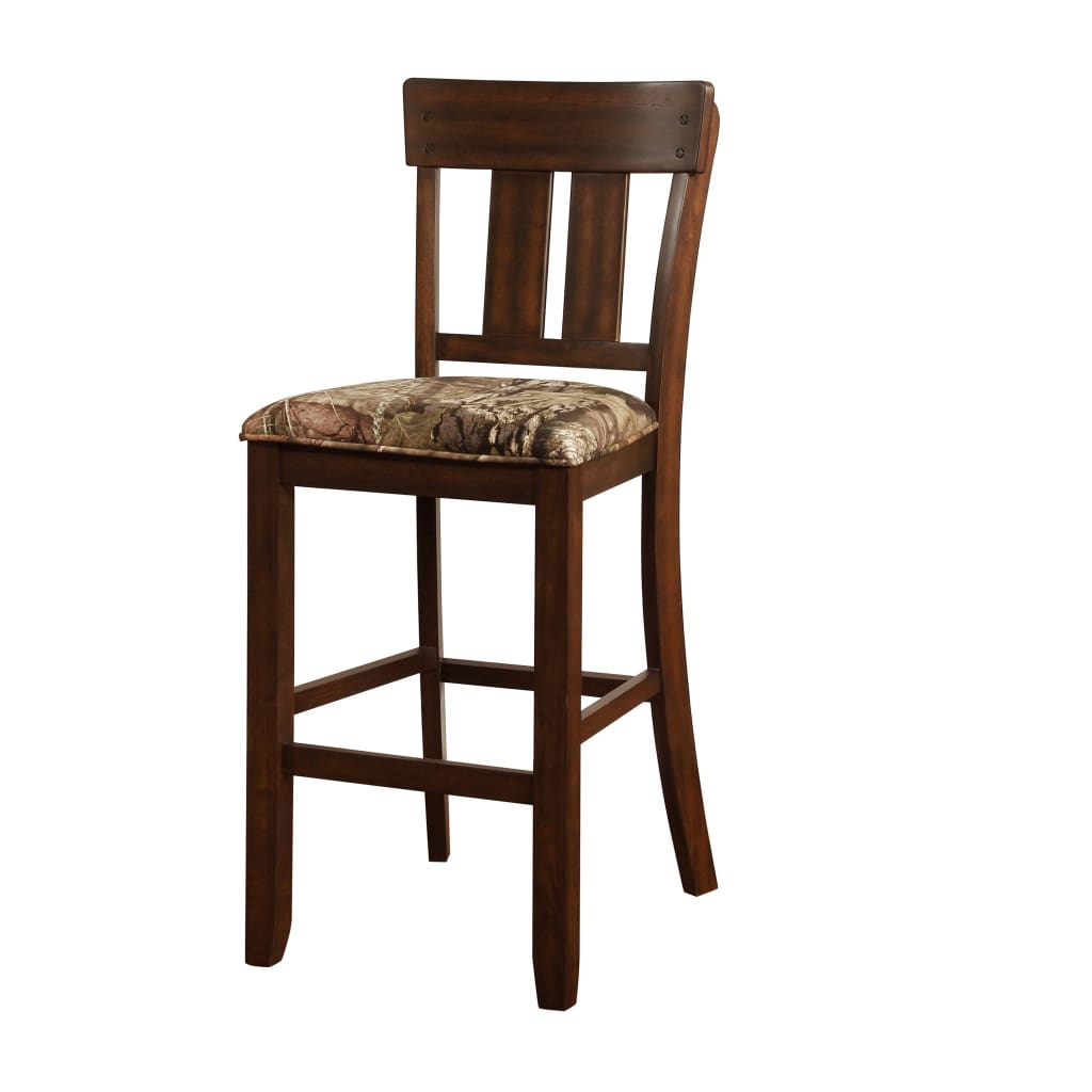 Wooden Bar Stool with Camouflage Fabric Seat, Brown - BS211MOSS01U