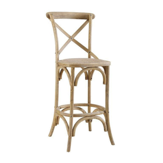 41 Inch Farmhouse Wood Counter Stool, Curved X Shaped Back, Natural