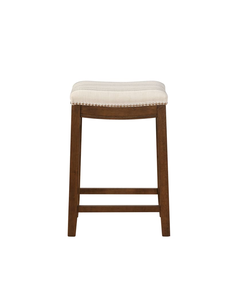 Wooden Counter Stool with Nailhead Trim Accent, Brown and Beige - CS229NAT01U