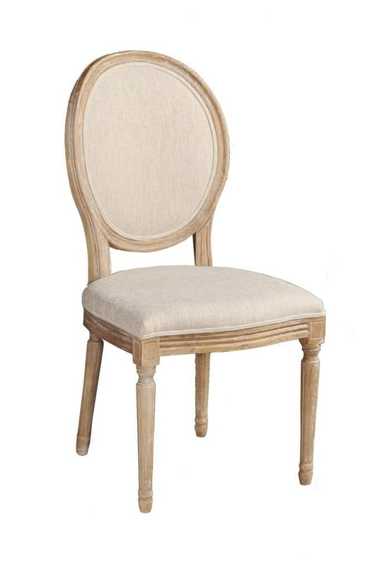 24 Inch Distressed Wood Dining Chair, Beige Fabric,Set of 2, Natural Brown