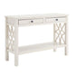 2 Drawer Wooden Console Table with Geometric Side Panels,Antique White - WM128WHT01U