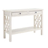 2 Drawer Wooden Console Table with Geometric Side Panels,Antique White - WM128WHT01U