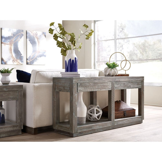 Two Drawer and Bottom Shelf Console Table with Flattened Base, Rustic Latte Gray By Casagear Home