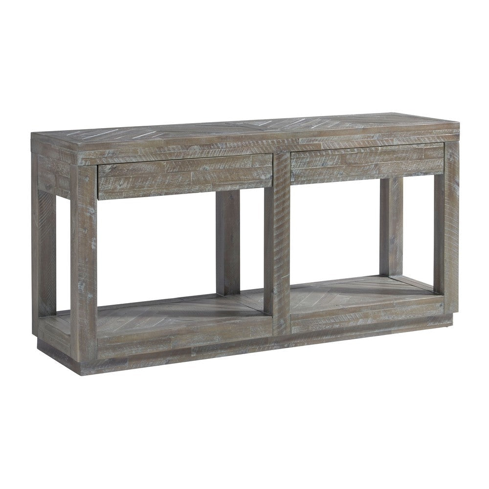 Two Drawer and Bottom Shelf Console Table with Flattened Base Rustic Latte Gray By Casagear Home MSF-5QS323