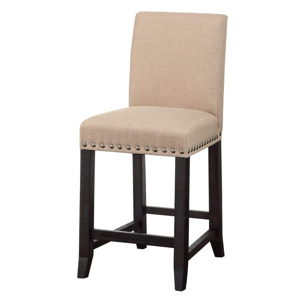Fabric Upholstered Wooden Counter Height Stool with Nail head Trim, Set of 2,  Brown - 7YC970F