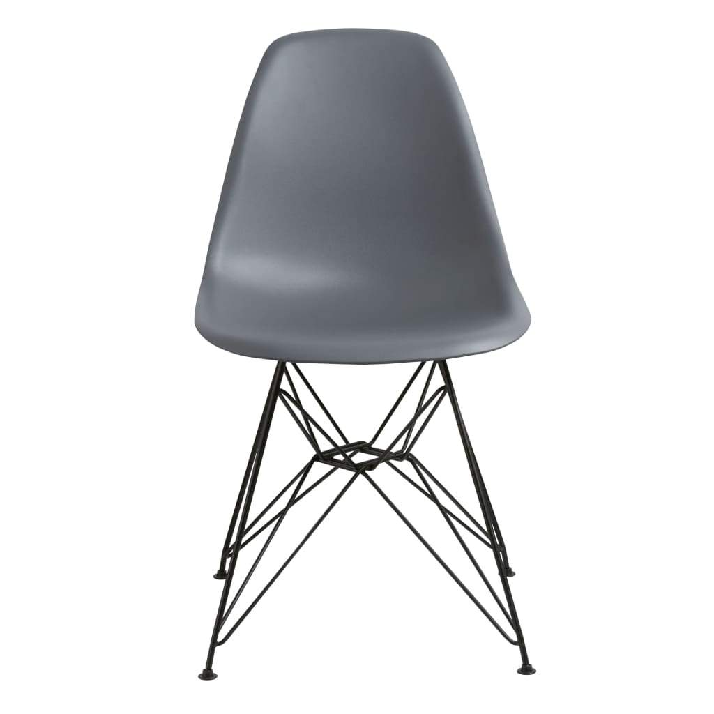 Deep Back Plastic Chair with Metal Eiffel Style Legs, Gray and Black