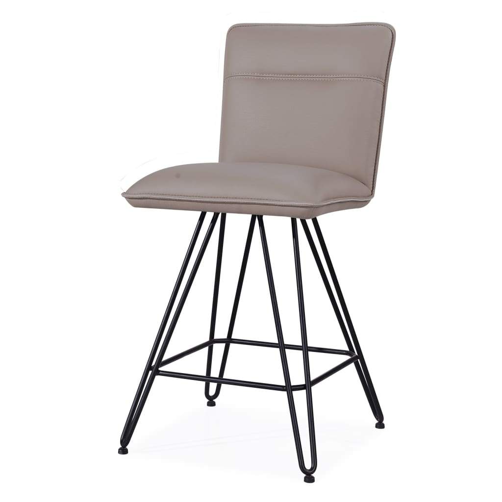 Leather Counter Height Stool with Metal Hairpin Legs, Set of 2, Taupe Brown and Black - 9LE270D