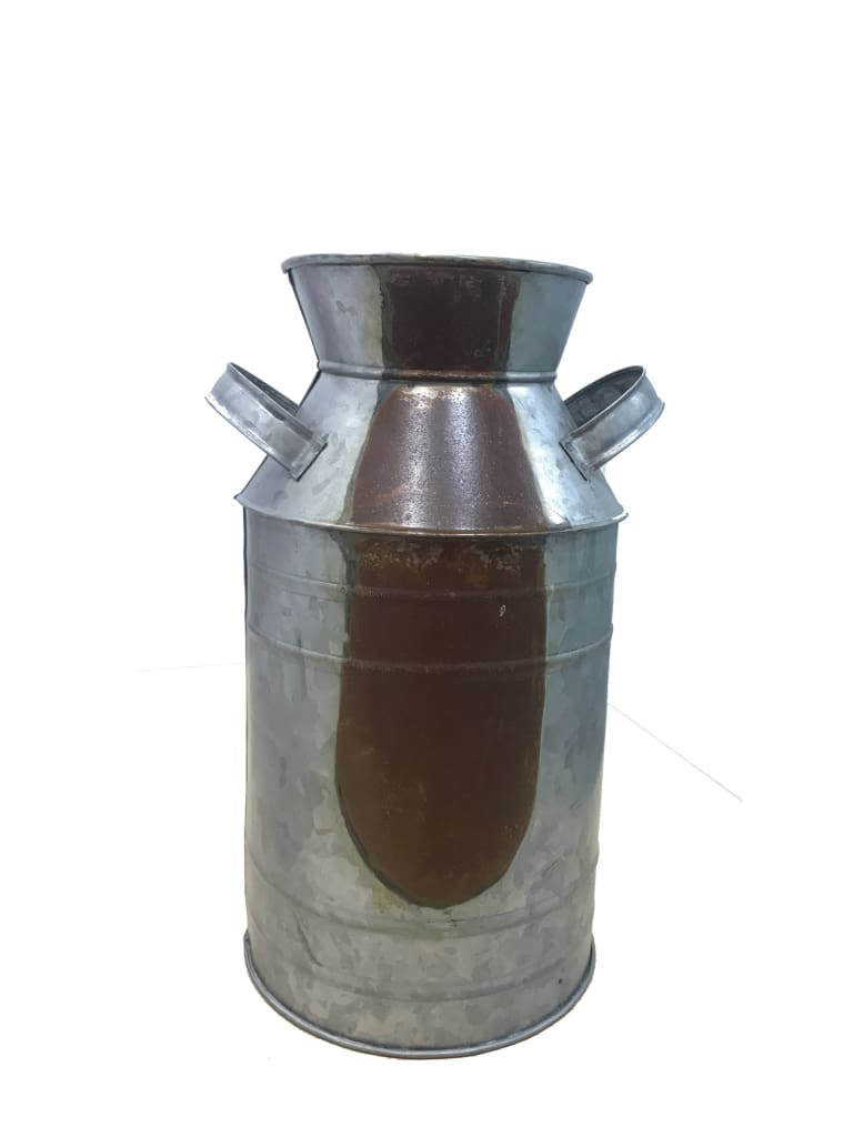 Countryside Galvanized Metal Milk Can Shape Pitcher Gray By Benzara NAU-IR2567