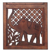 Hand Carved Elephant Design Foldable 4-Panel Wooden Room Divider Brown- Benzara NAU-SH1588