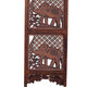 Hand Carved Elephant Design Foldable 4-Panel Wooden Room Divider Brown- Benzara NAU-SH1588