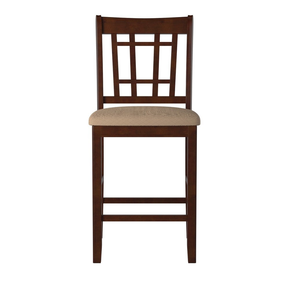 Wooden Counter Height Chair Dark Brown & Cream Set of 2 By Casagear Home PDX-F1205