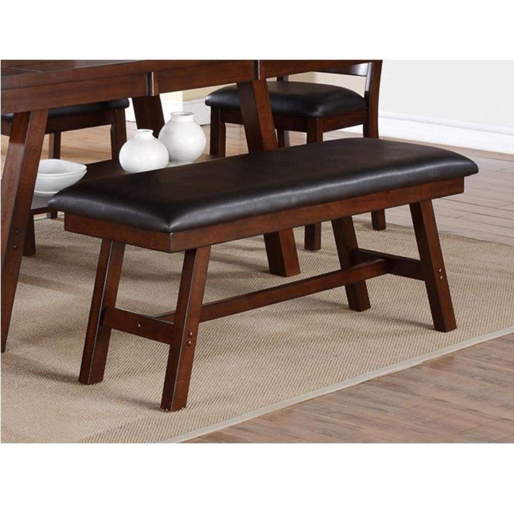 Rubber Wood Bench With Faux Leather Upholstery Large Brown