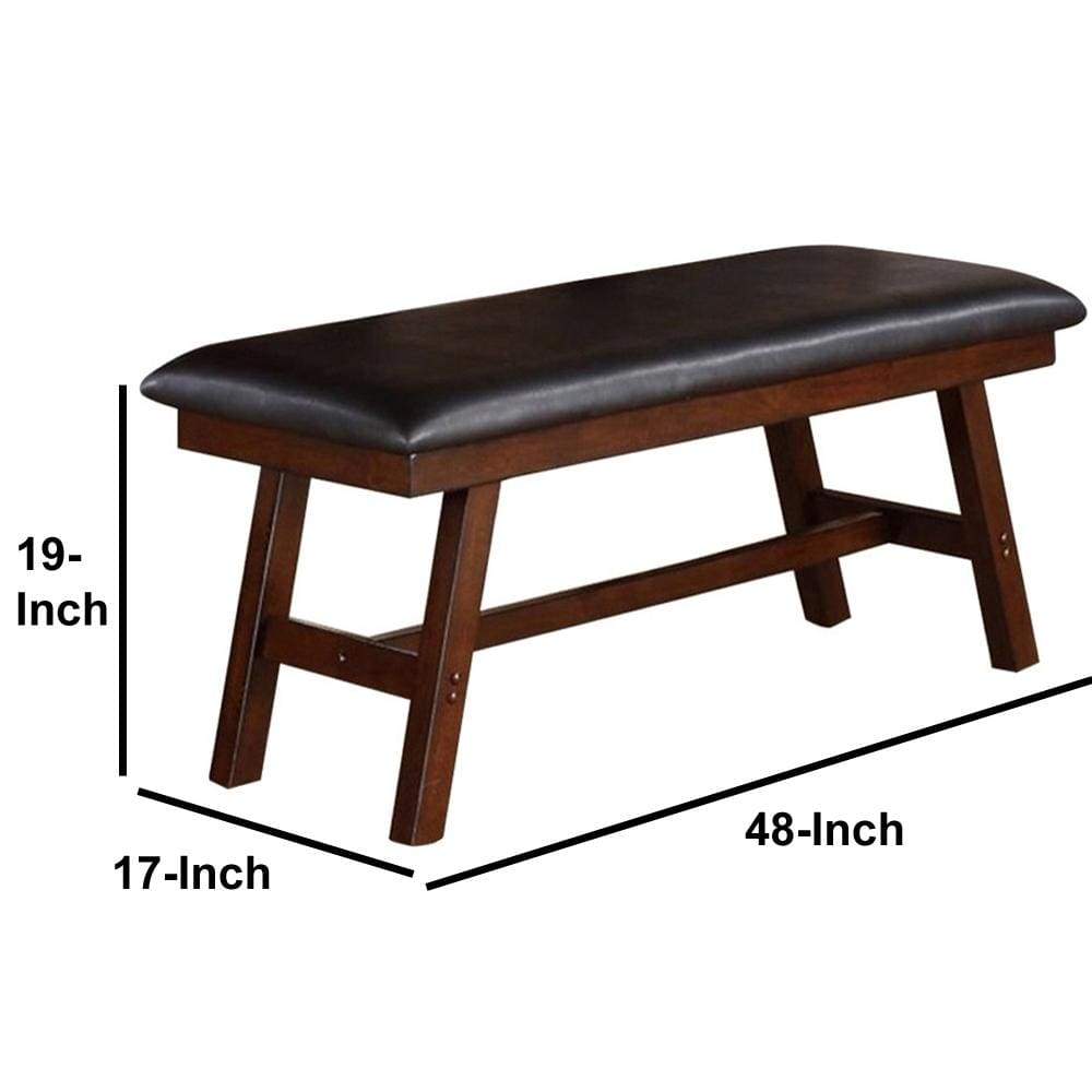 Rubber Wood Bench With Faux Leather Upholstery Large Brown PDX-F1332