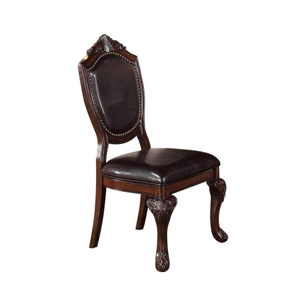 Traditional Rubber Wood Dining Chair With Faux Leather Upholstery Set Of 2 Brown PDX-F1395