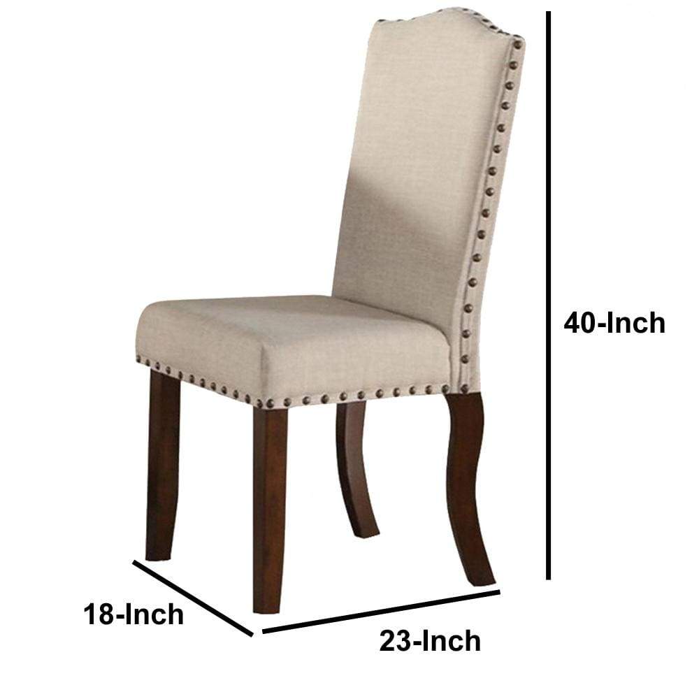 Rubber Wood Dining Chair With Nail Head Trim Set Of 2 Brown And Cream PDX-F1546