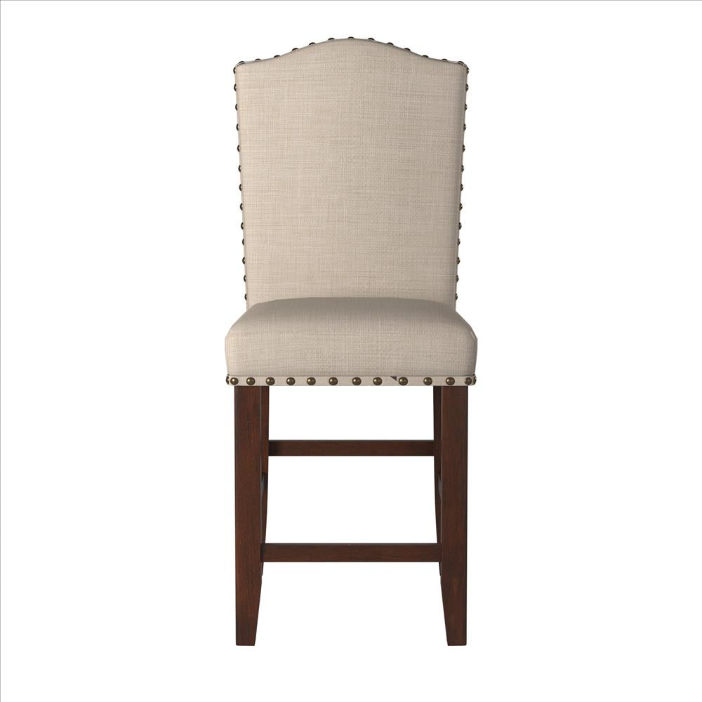 Rubber Wood High chair With Studded Trim Cream & Cherry Brown Set of 2 PDX-F1547