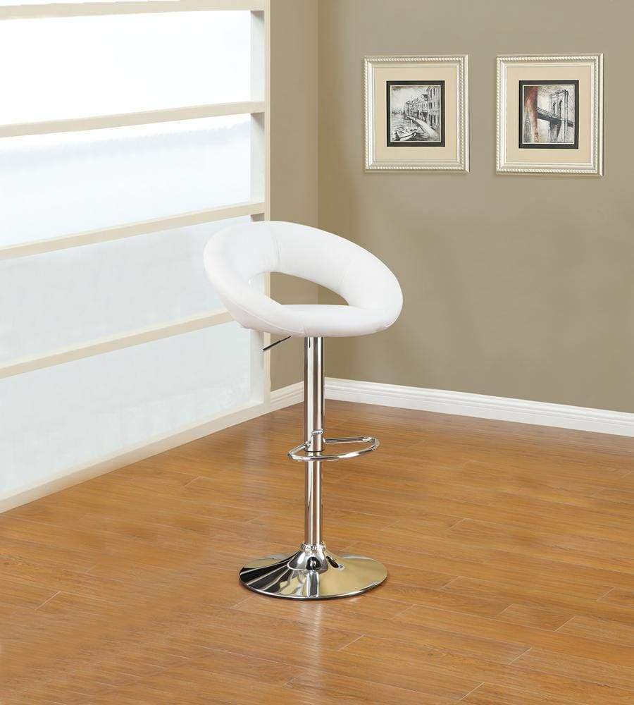 Metal Base Bar Stool With Faux Leather Seat White & Silver Set of 2