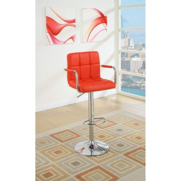 Chair Style Barstool With Faux Leather Seat And Gas Lift Red And Silver Set of 2