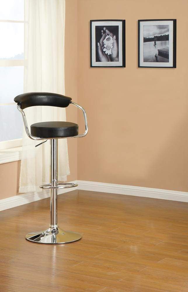 Round Seat Bar Stool With Gas Lift Black and Silver Set of 2