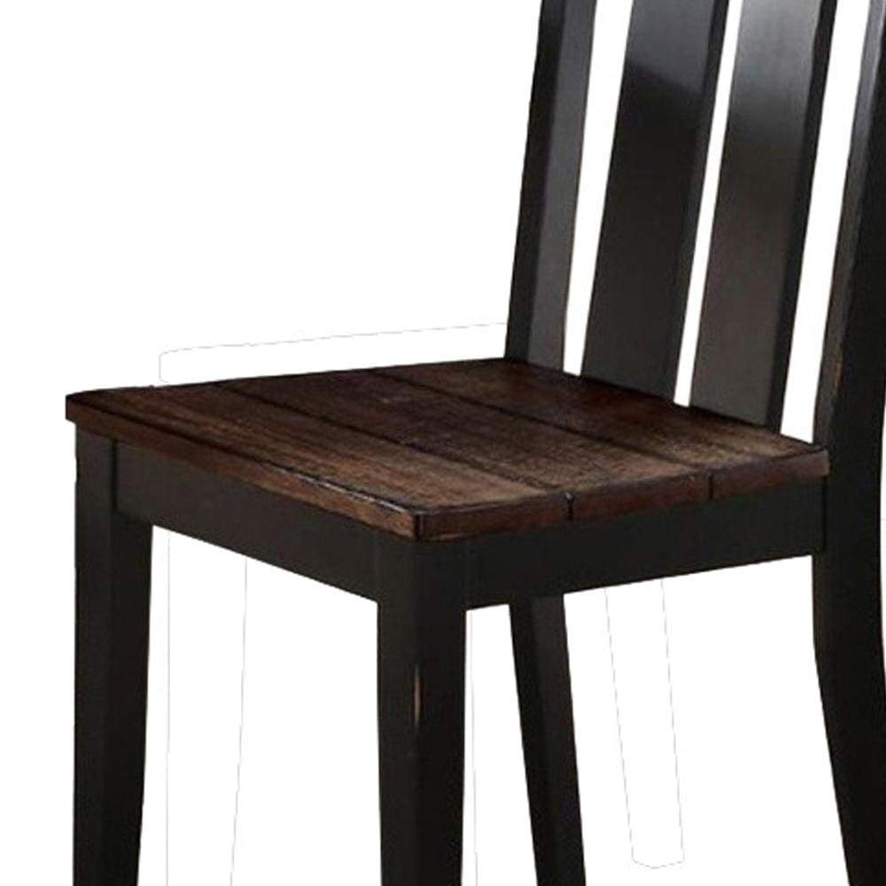 Rubber Wood Dining Chair With Slatted Back Set Of 2 Brown And Black PDX-F1571
