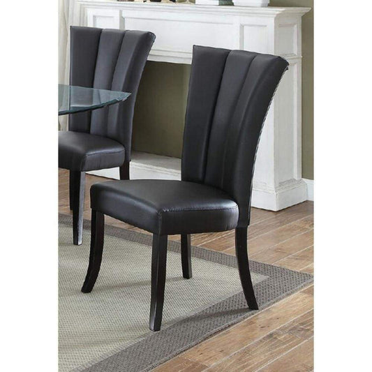Leather Upholstered Dining Chair In Poplar Wood, Set Of 2,Black