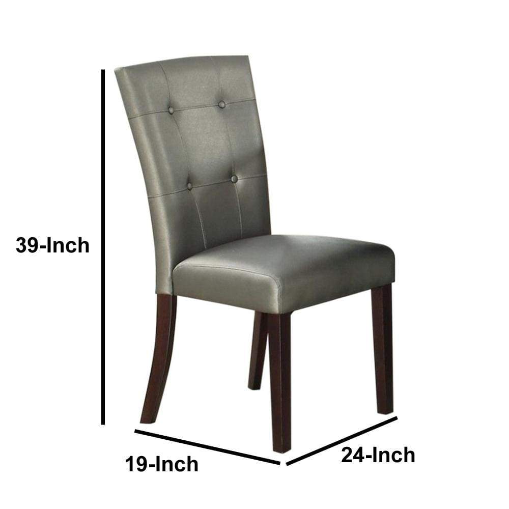 2pcs Silver Button Tufted Faux Leather Wooden Dining Chair PDX-F1752