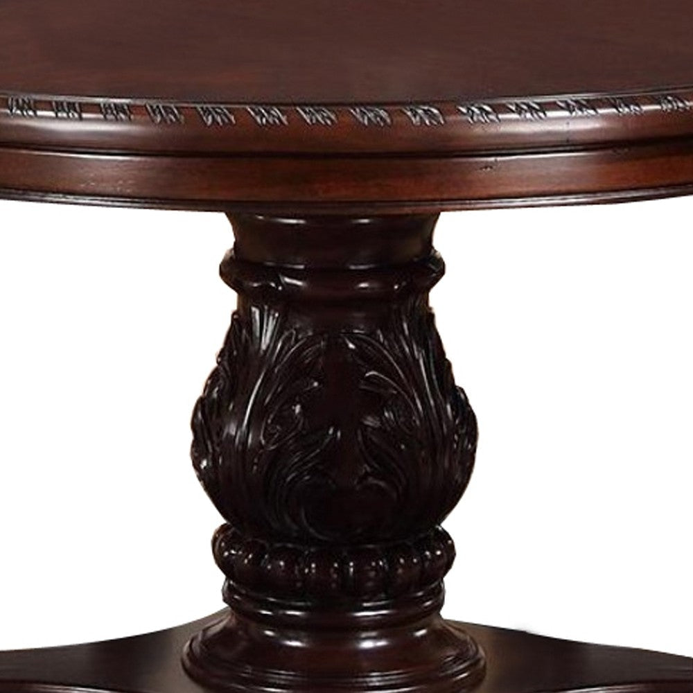Traditional Style Dark Cherry Brown Round Dining Table By Casagear Home PDX-F2187
