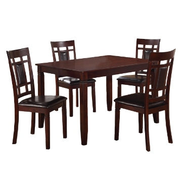 5 Piece Dining Table and Chairs Set | Wood & Leather | Brown & Black