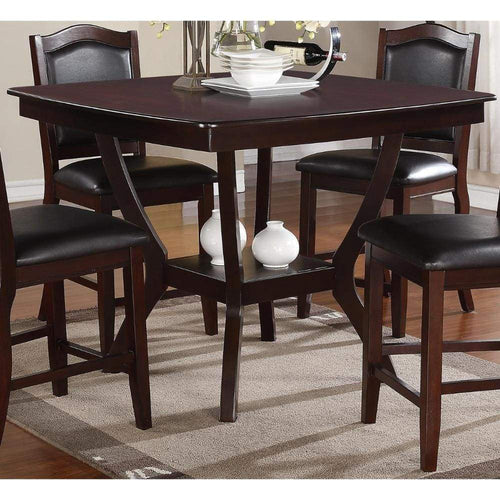 Counter Height Table | Square Shape | Bottom Shelf | Brown