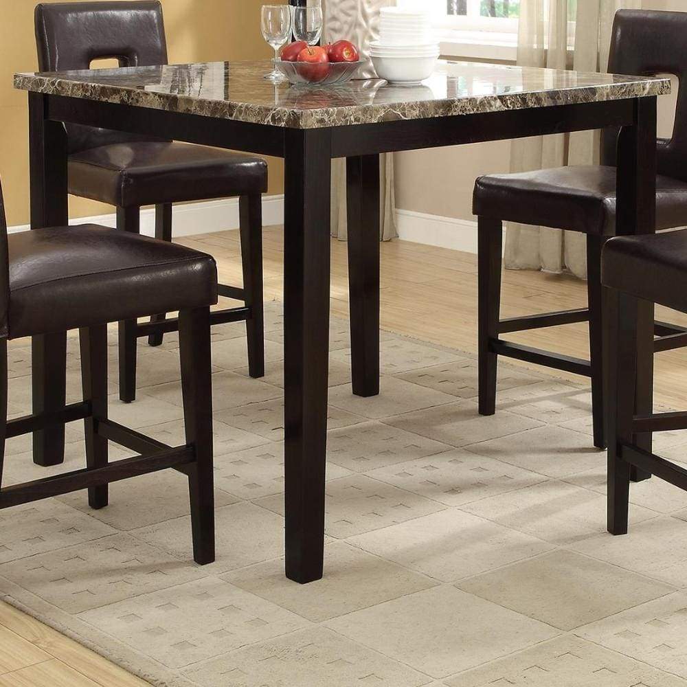 Spacious Wooden High Table Faux Marble Top Brown