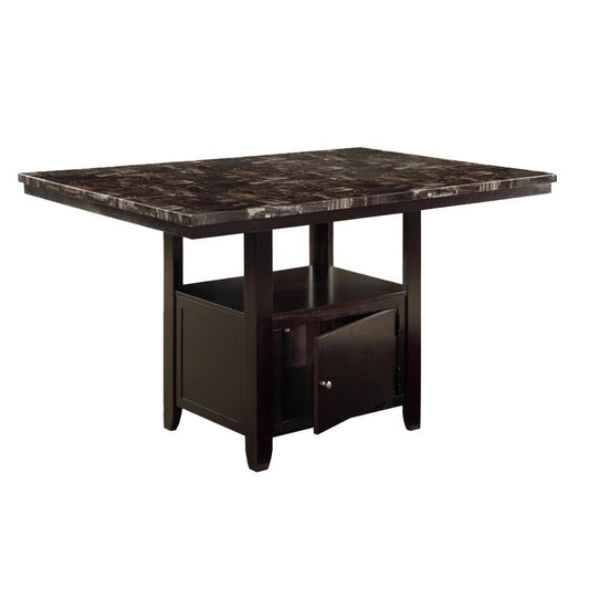 Counter Height Table | Faux Marble Top | Bottom Compartment | Brown