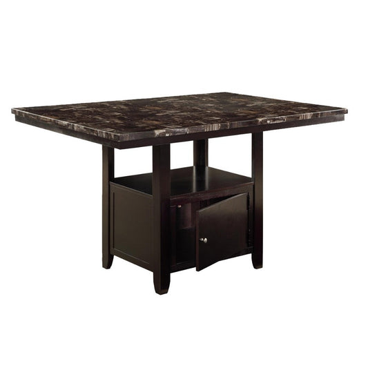 Faux Marble Top Counter Height Table With Bottom Compartment, Brown By Casagear Home