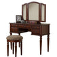 Commodious Vanity Set Featuring Stool And Mirror Cherry Brown By Poundex