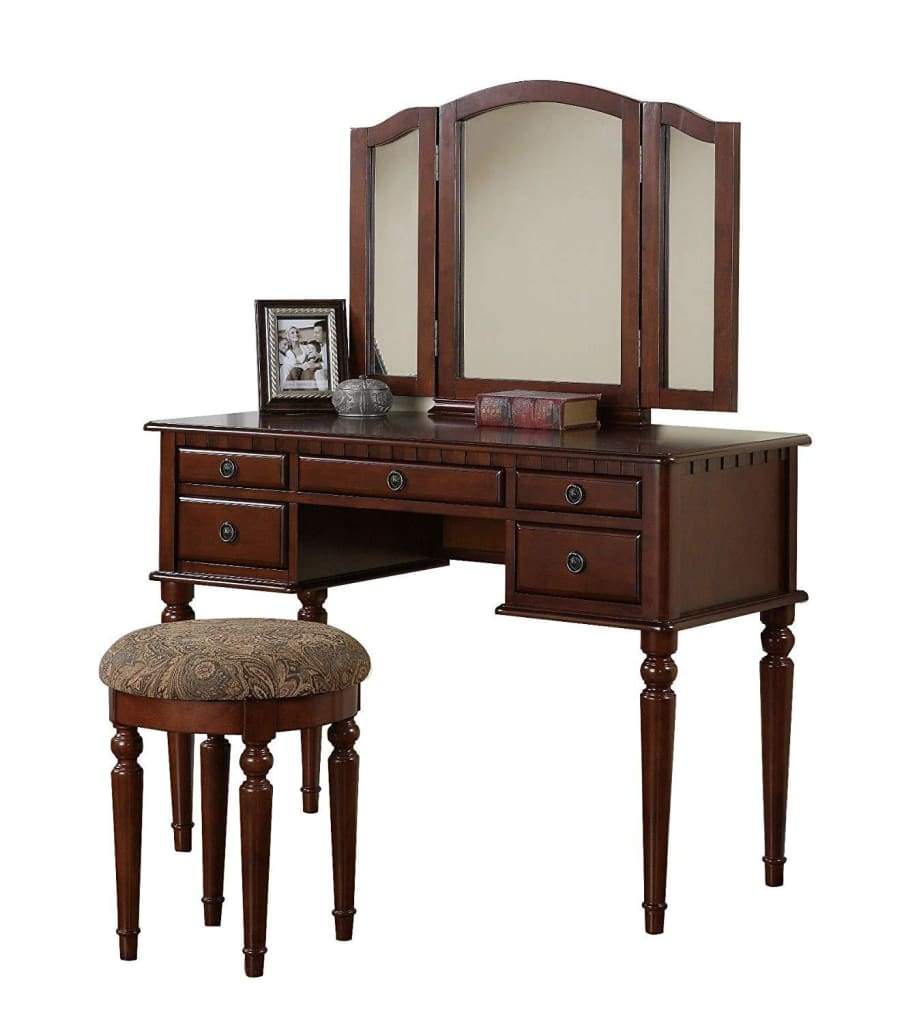 Vanity Set | Commodious Design | Stool & Mirror | Cherry Brown