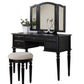 Commodious Vanity Set Featuring Stool And Mirror Black By Poundex