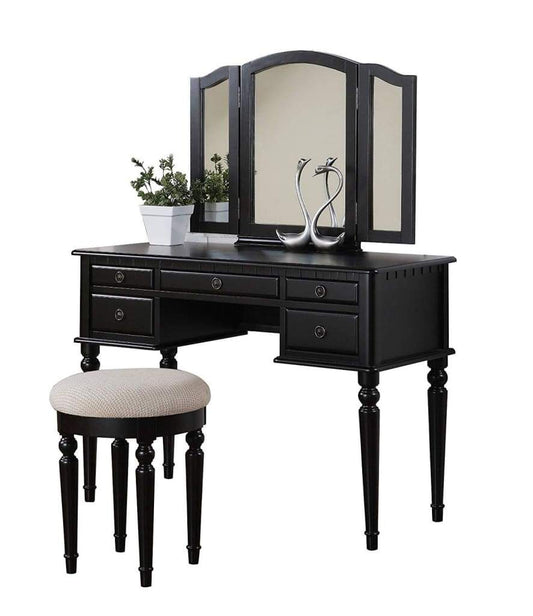 Commodious Vanity Set Featuring Stool And Mirror Black By Poundex