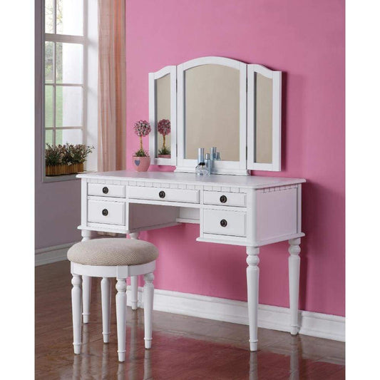 Wooden Vanity Set With Stool White